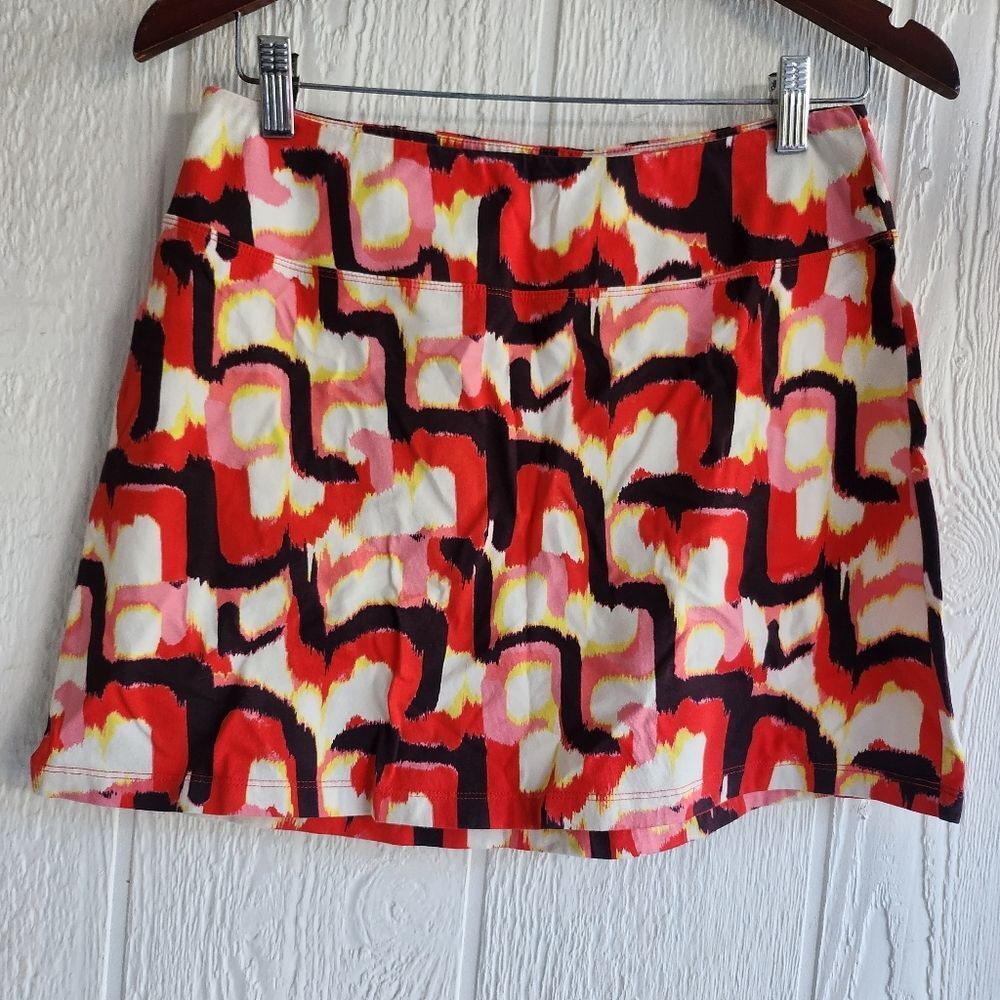 Patagonia Sz S Stretchy Cotton Abstract Print Mini Skirt in Red and Pink